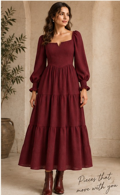 Burgundy Tiered Dress